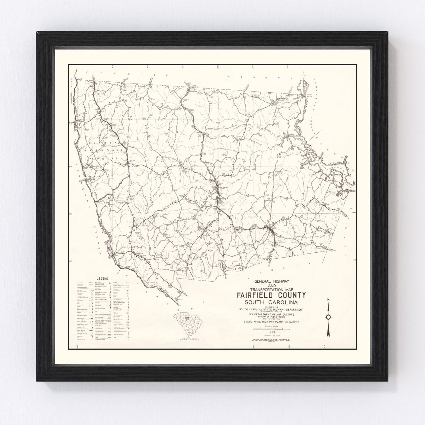 Vintage map of Fairfield County, South Carolina, 1939