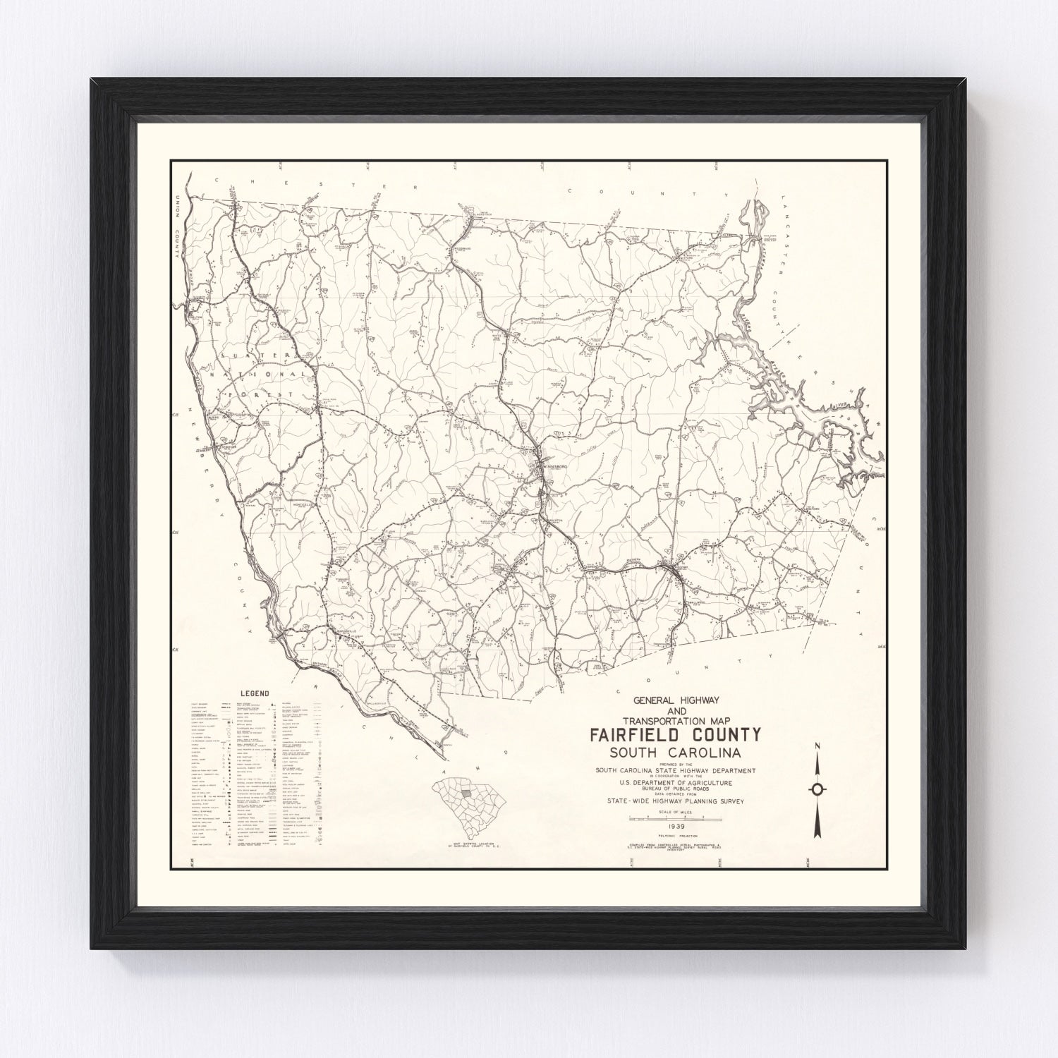 Vintage map of Fairfield County, South Carolina, 1939
