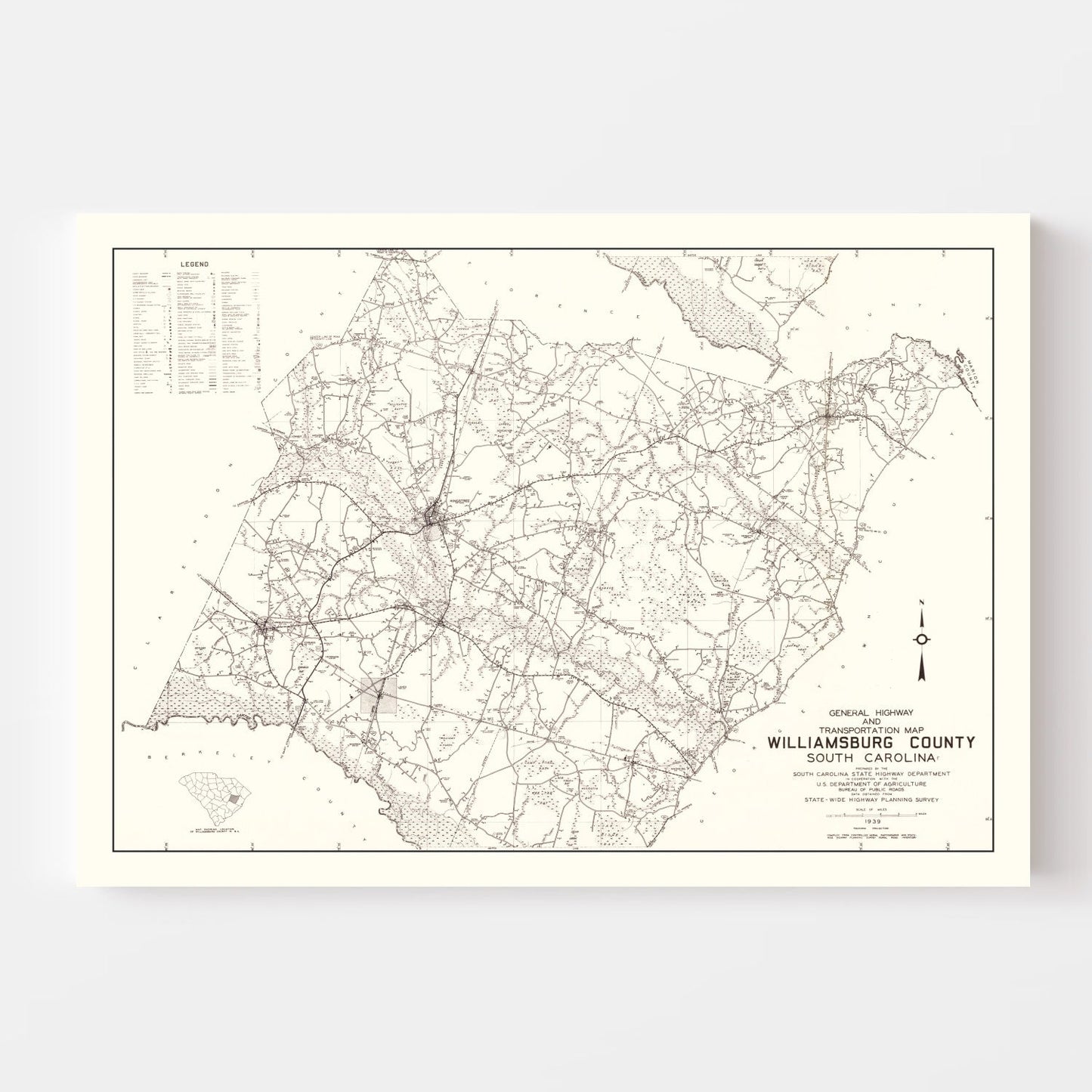 Vintage Map of Williamsburg County, South Carolina 1939