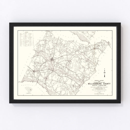 Vintage map of Williamsburg County, South Carolina, 1939 - restored cartographic print