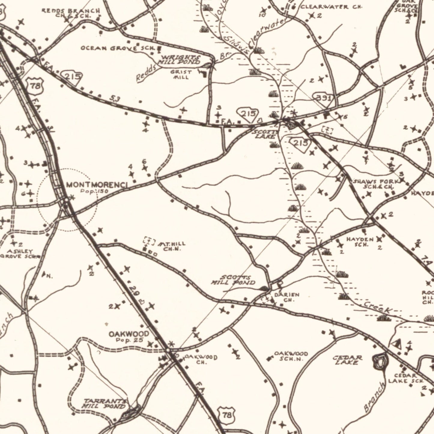 Vintage Map of Aiken County, South Carolina, 1939