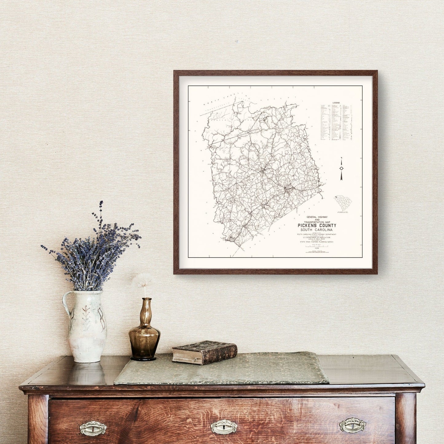 Vintage Map of Pickens County, South Carolina, 1939