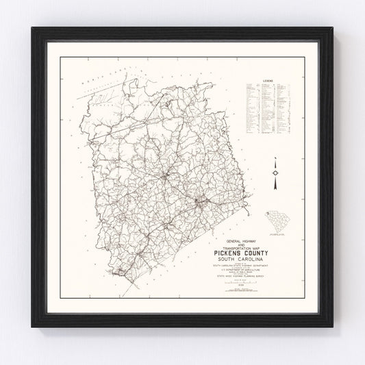 Vintage map of Pickens County, South Carolina, 1939
