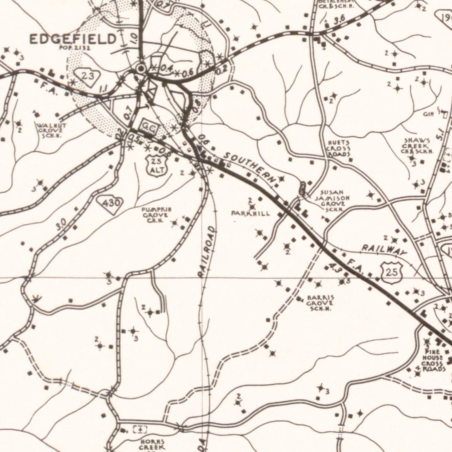 Vintage Map of Edgefield County, South Carolina, 1939