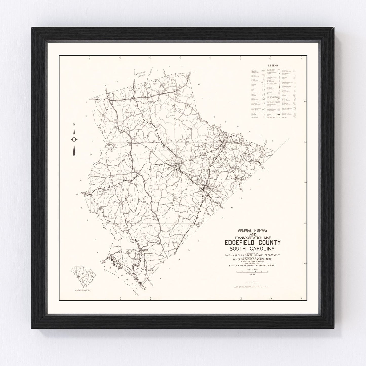 Vintage map of Edgefield County, South Carolina, 1939