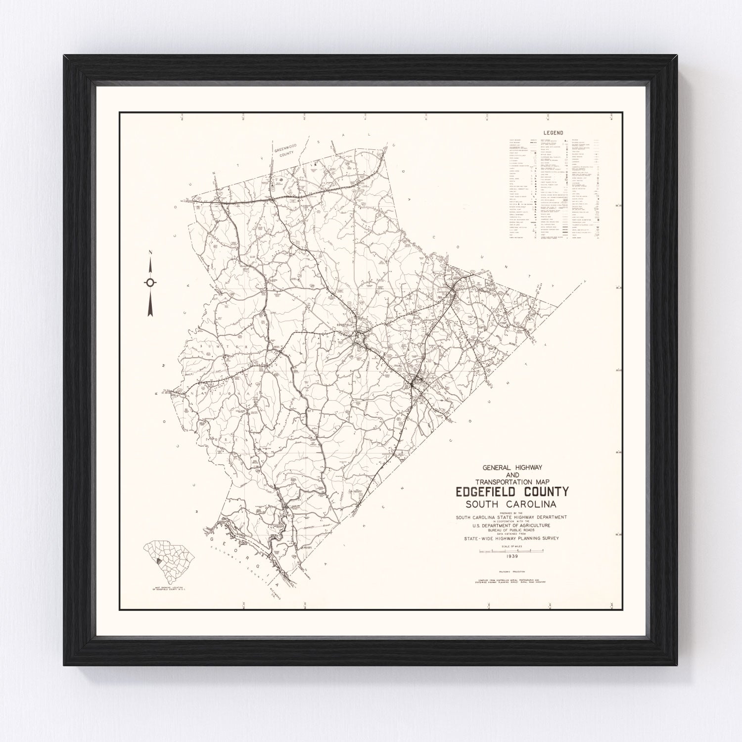 Vintage map of Edgefield County, South Carolina, 1939