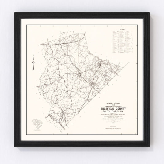 Vintage map of Edgefield County, South Carolina, 1939