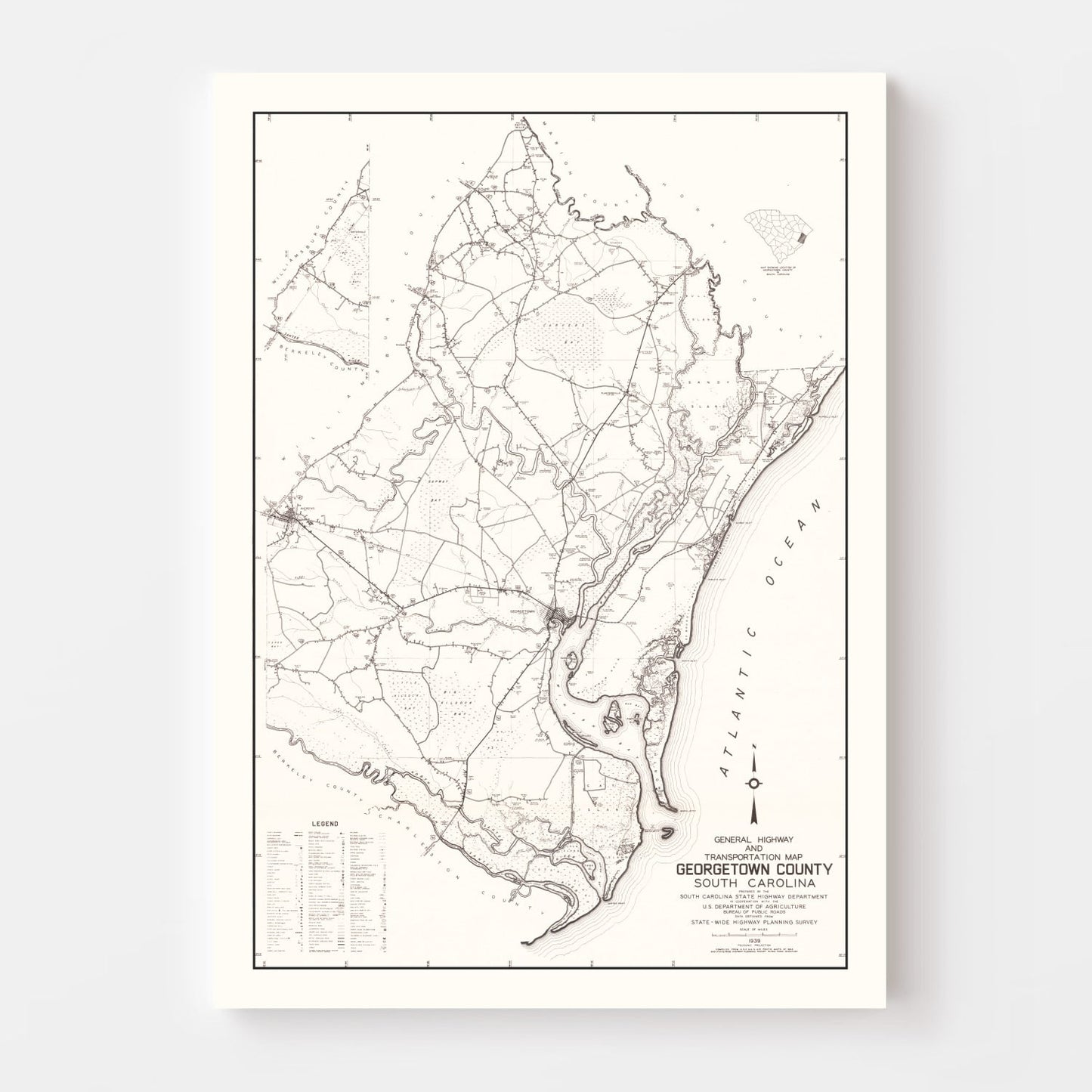 Vintage Map of Georgetown County, South Carolina, 1939