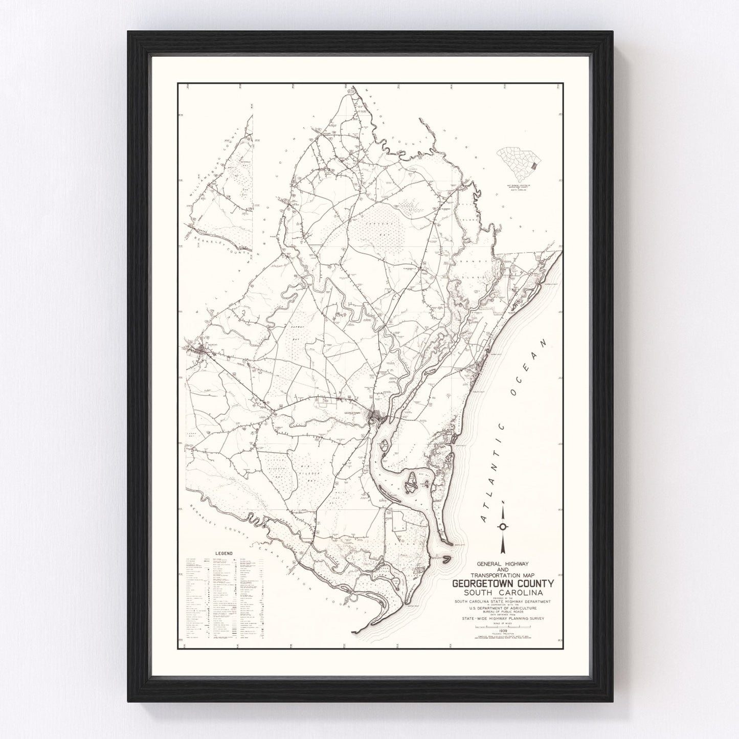 Vintage map of Georgetown County, South Carolina, 1939