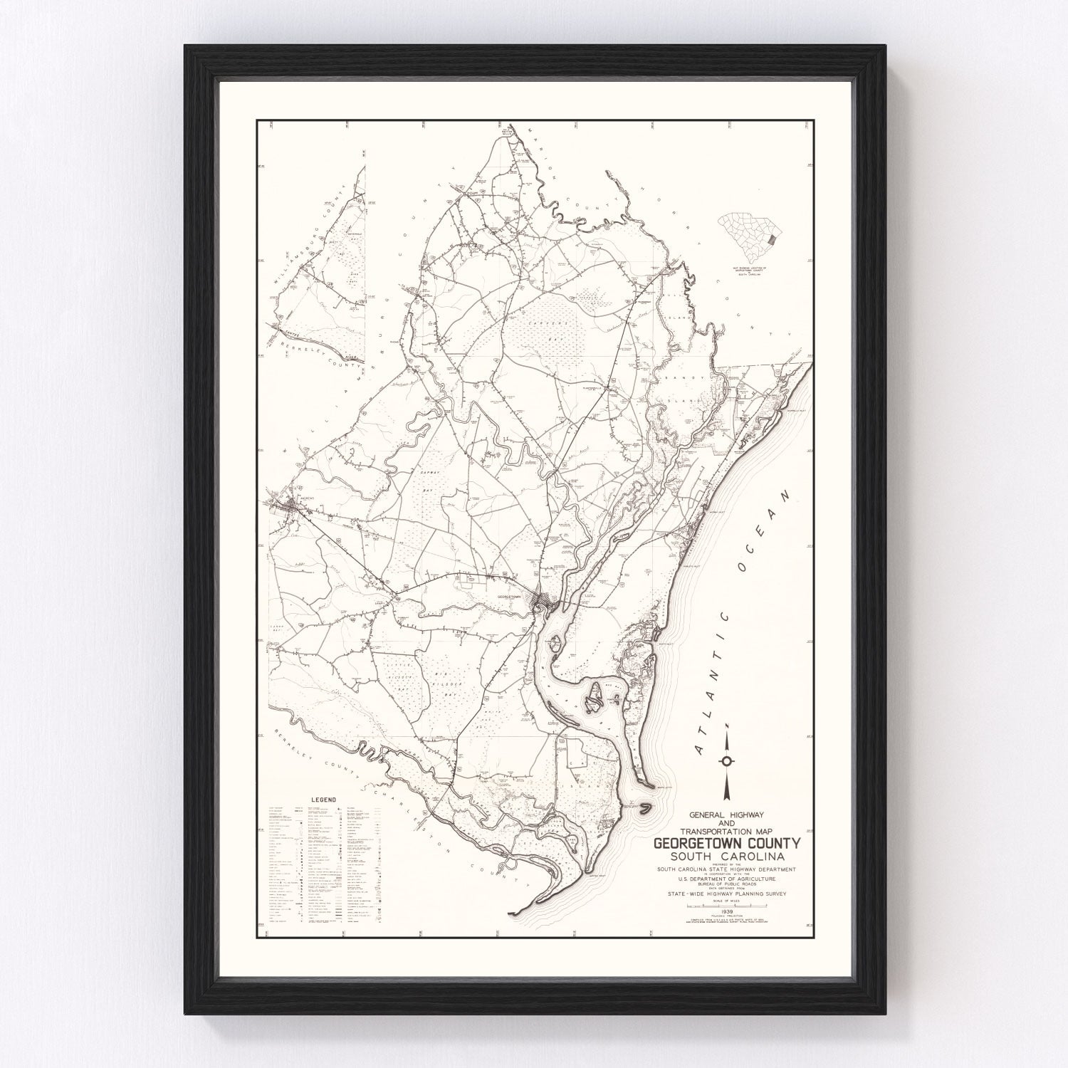 Vintage map of Georgetown County, South Carolina, 1939