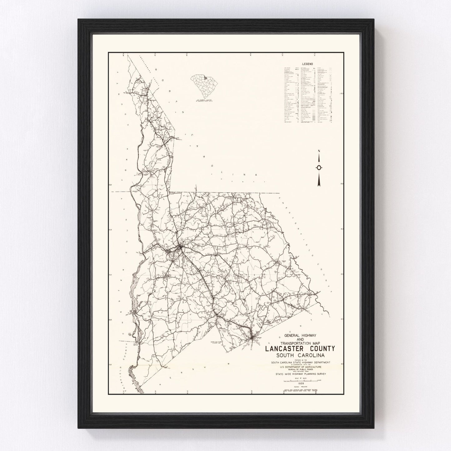 Vintage map of Lancaster County, South Carolina, 1939