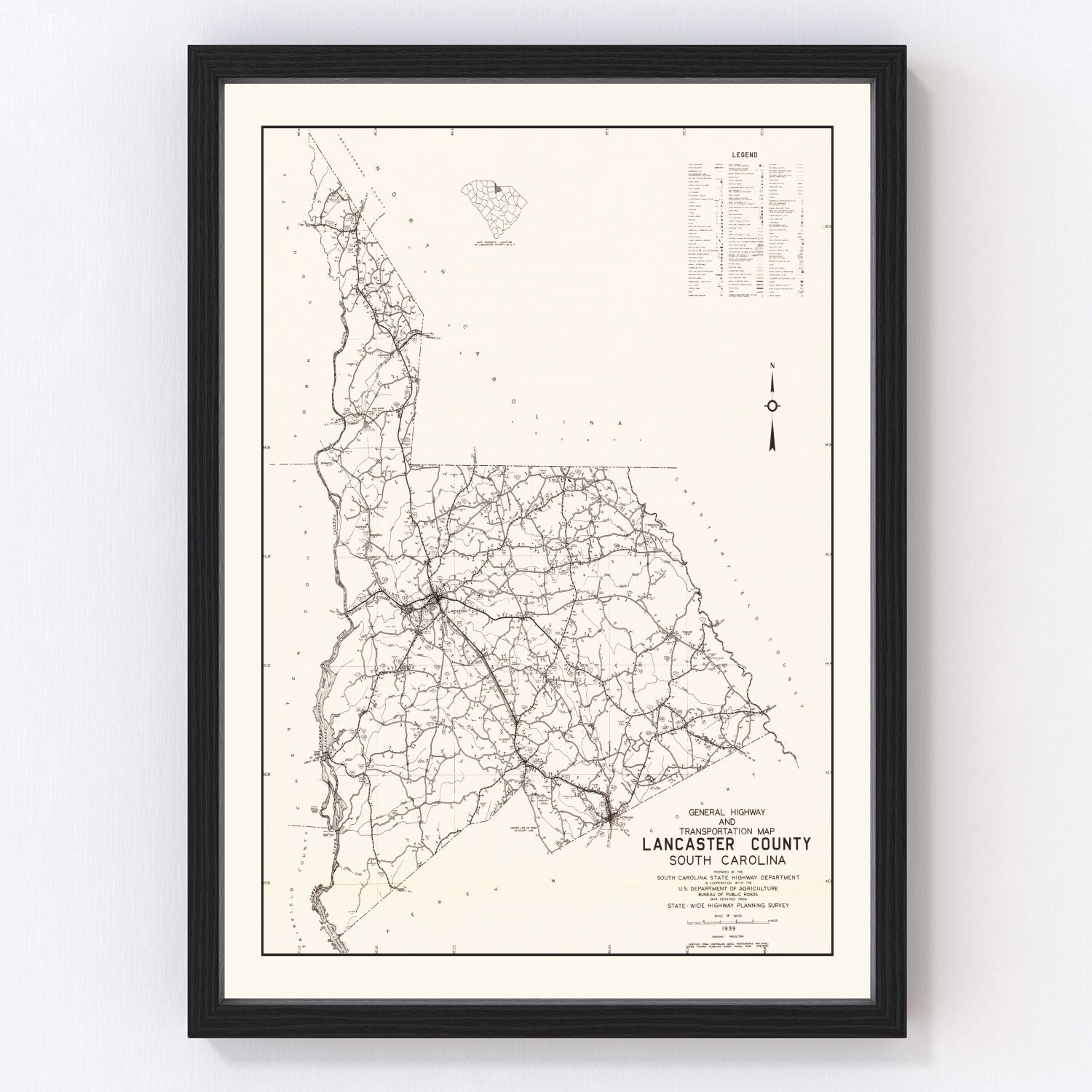Vintage map of Lancaster County, South Carolina, 1939