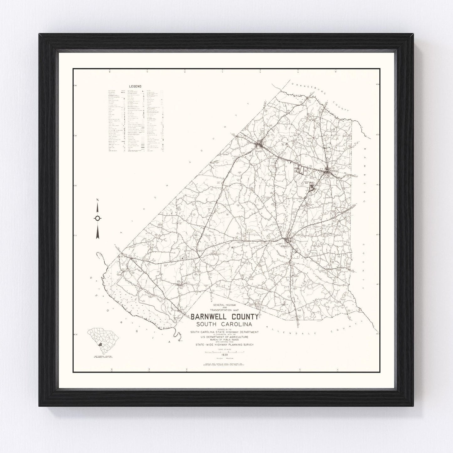 Vintage map of Barnwell County, South Carolina, 1939