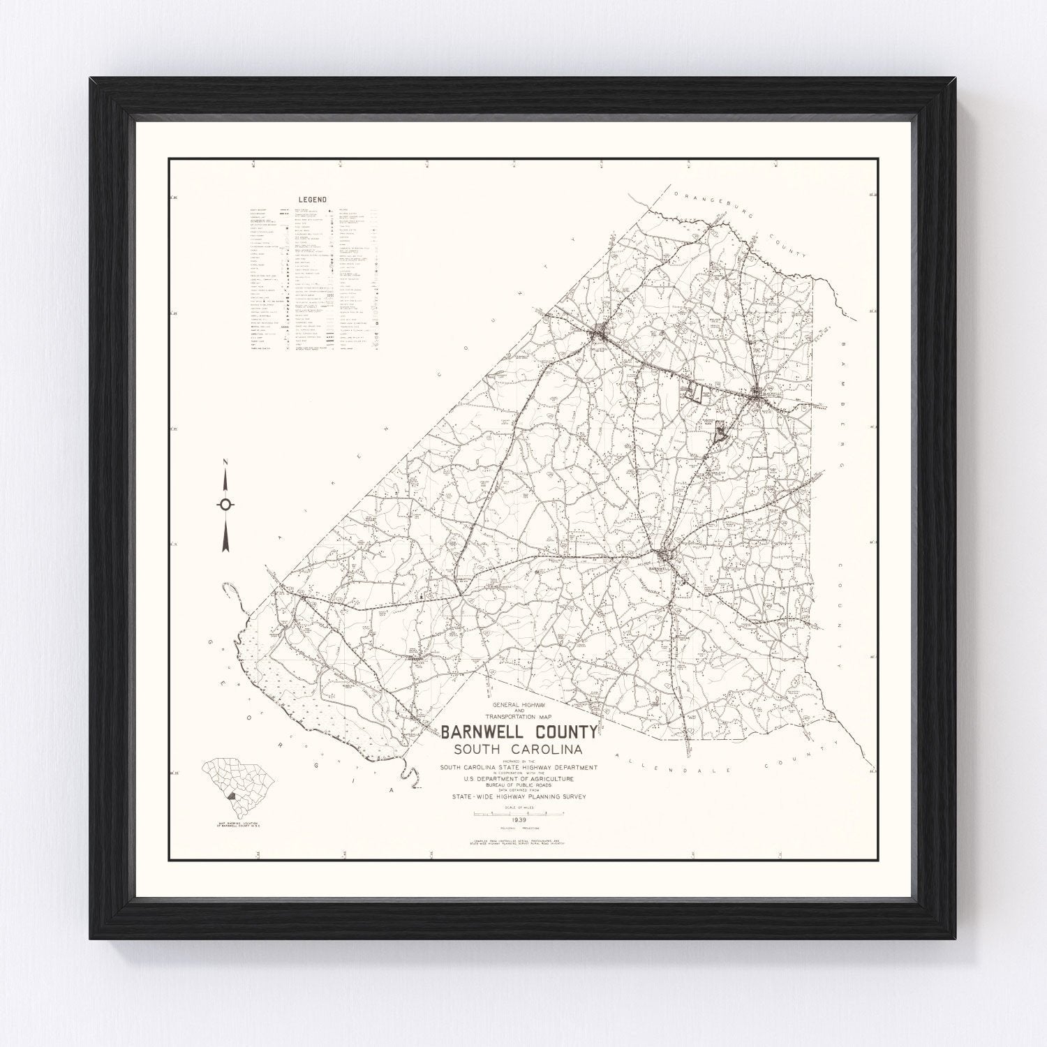 Vintage map of Barnwell County, South Carolina, 1939
