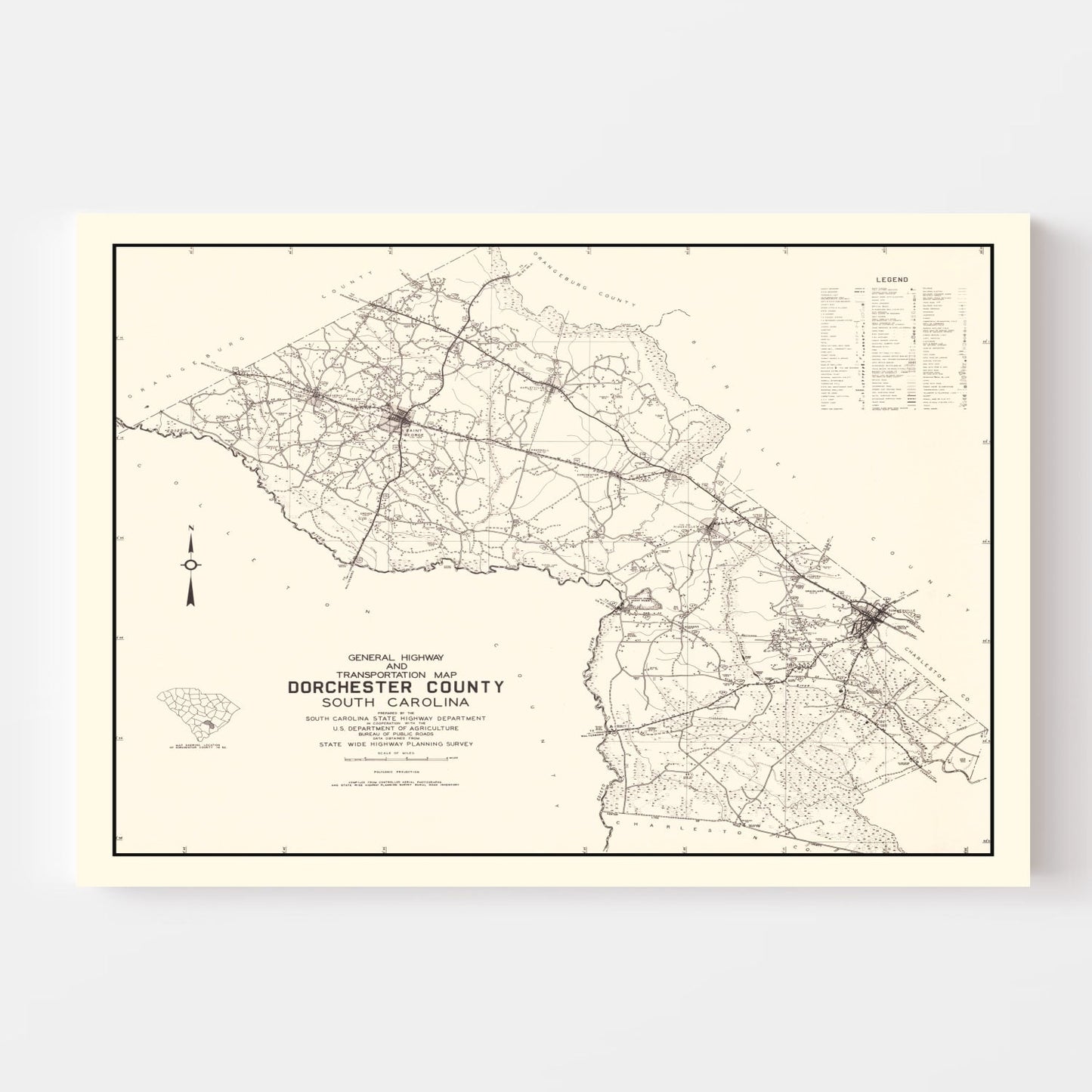 Vintage Map of Dorchester County, South Carolina, 1939