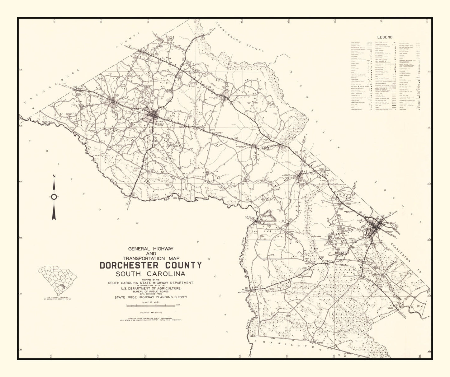 Vintage Map of Dorchester County, South Carolina, 1939