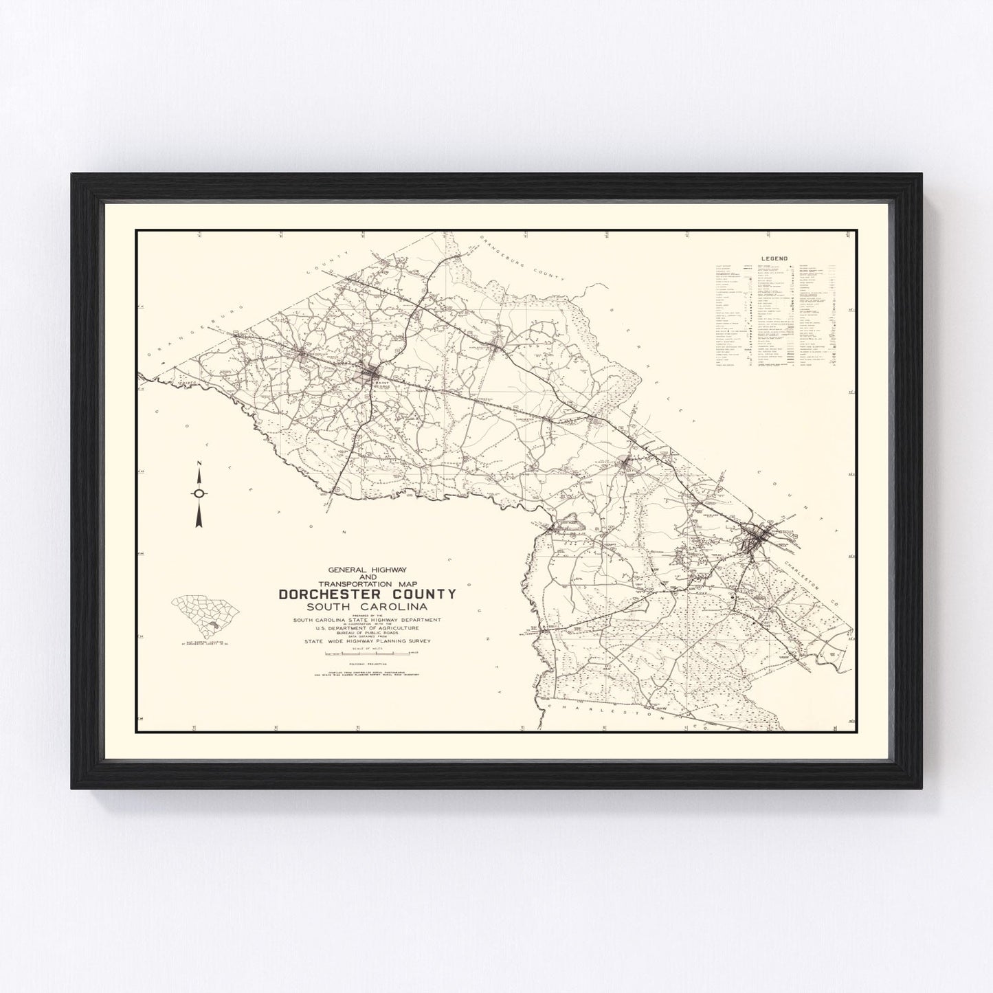 vintage map of Dorchester County, South Carolina, 1939