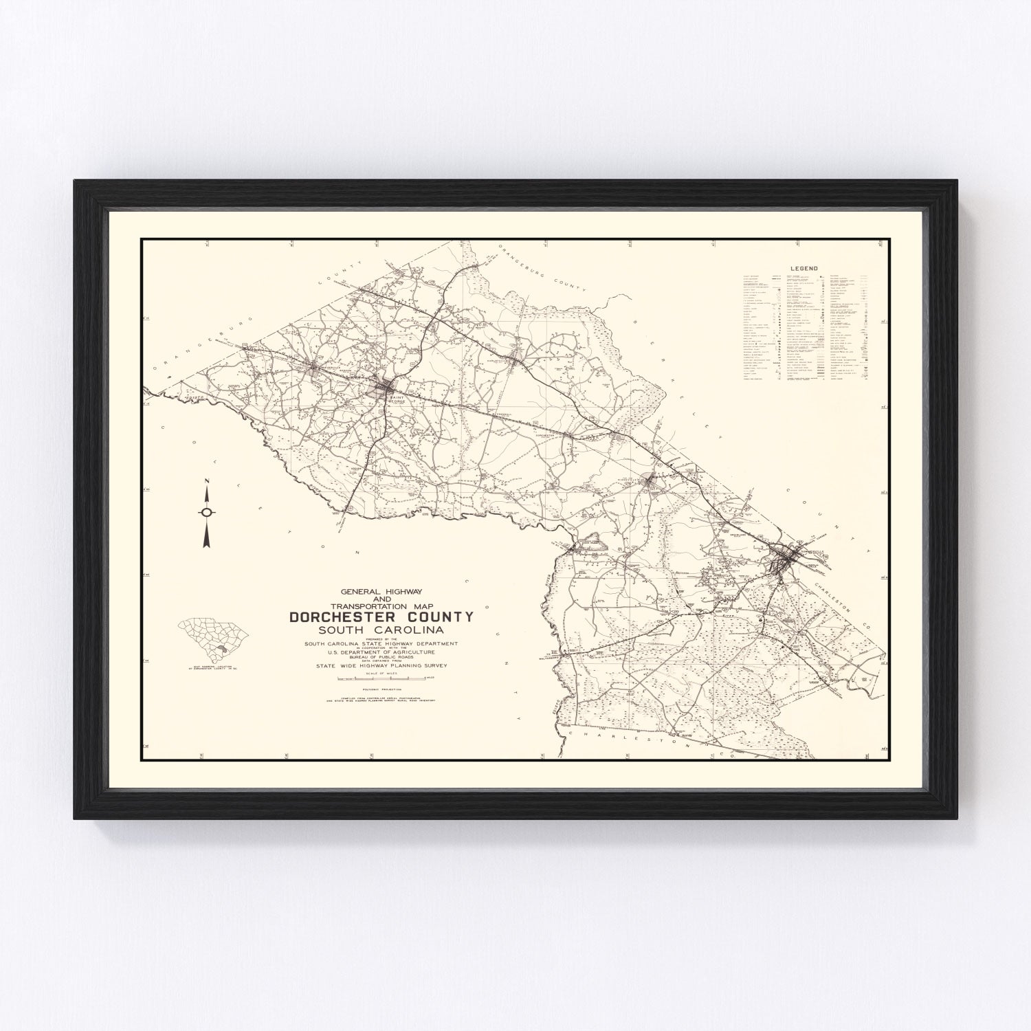 vintage map of Dorchester County, South Carolina, 1939