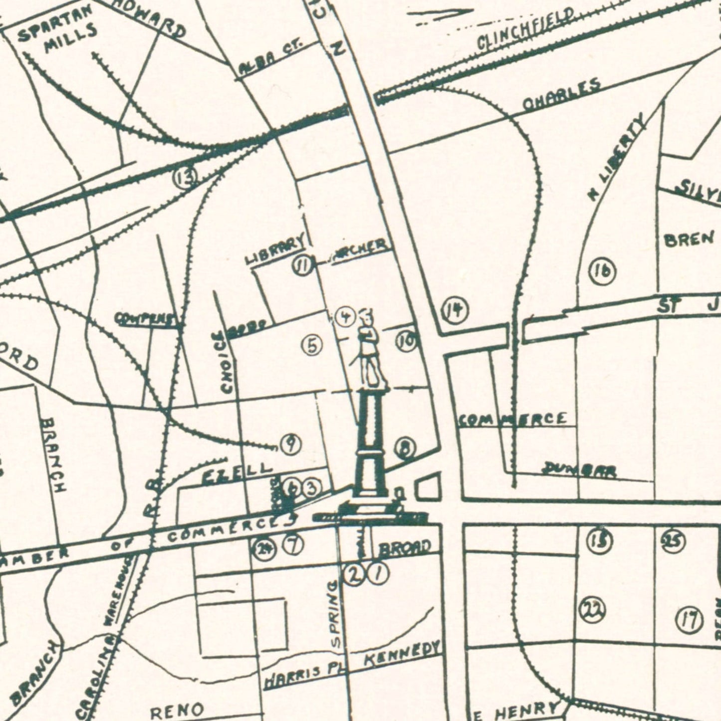 Vintage Map of Spartanburg, South Carolina, 1939