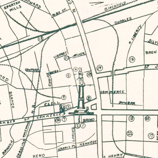Vintage Map of Spartanburg, South Carolina, 1939