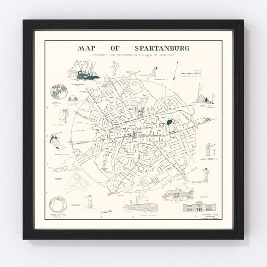 vintage map of Spartanburg, South Carolina, 1939