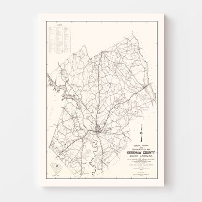 Vintage Map of Kershaw County, South Carolina, 1938
