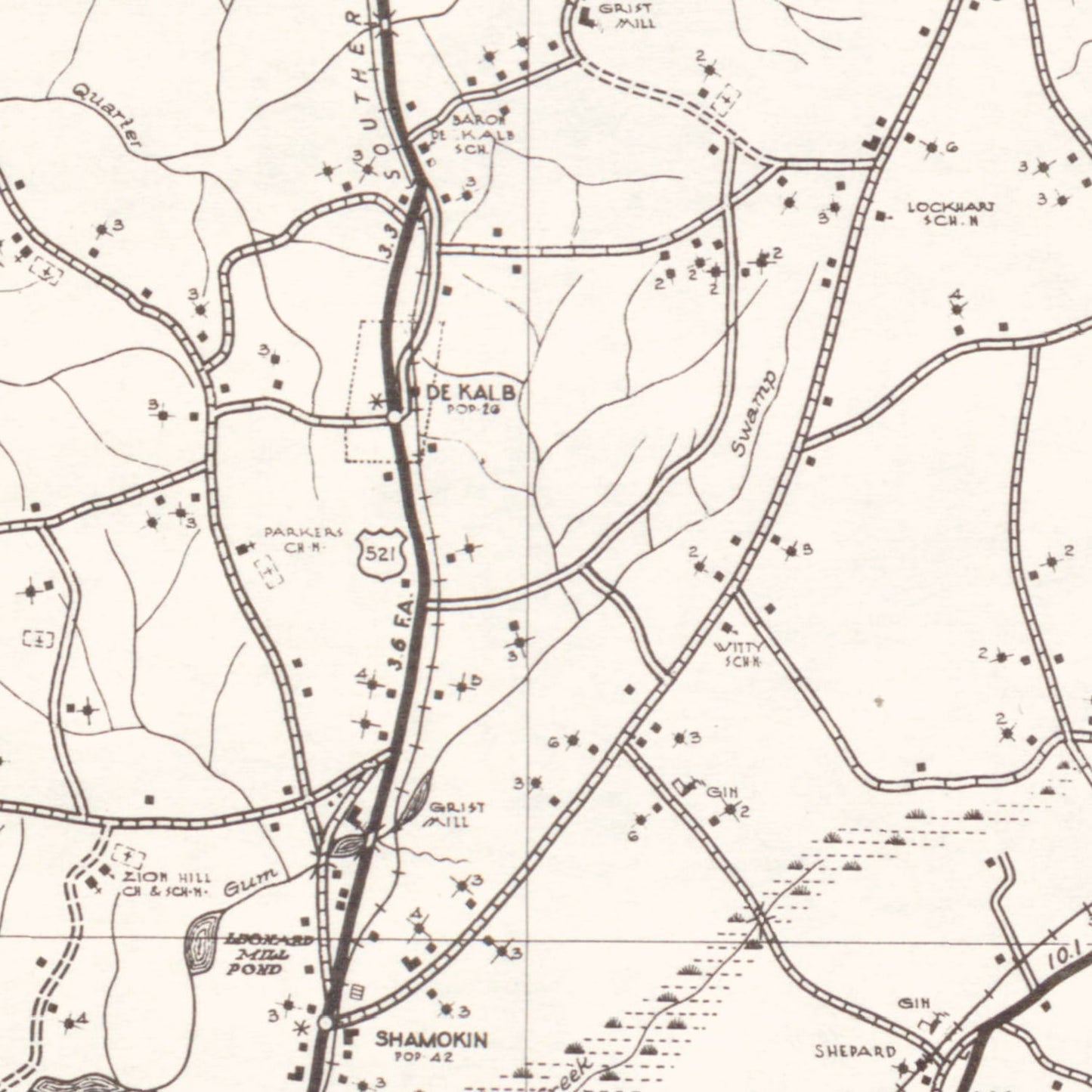 Vintage Map of Kershaw County, South Carolina, 1938