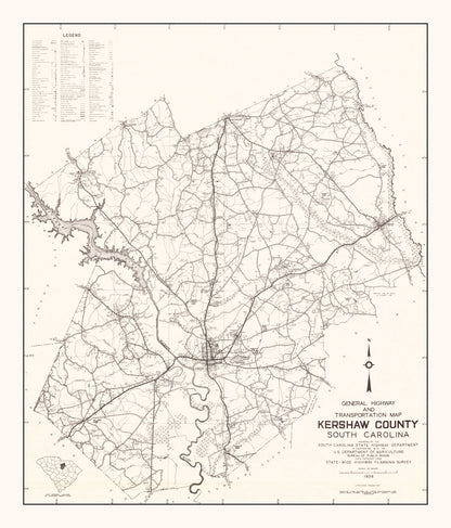 Vintage Map of Kershaw County, South Carolina, 1938
