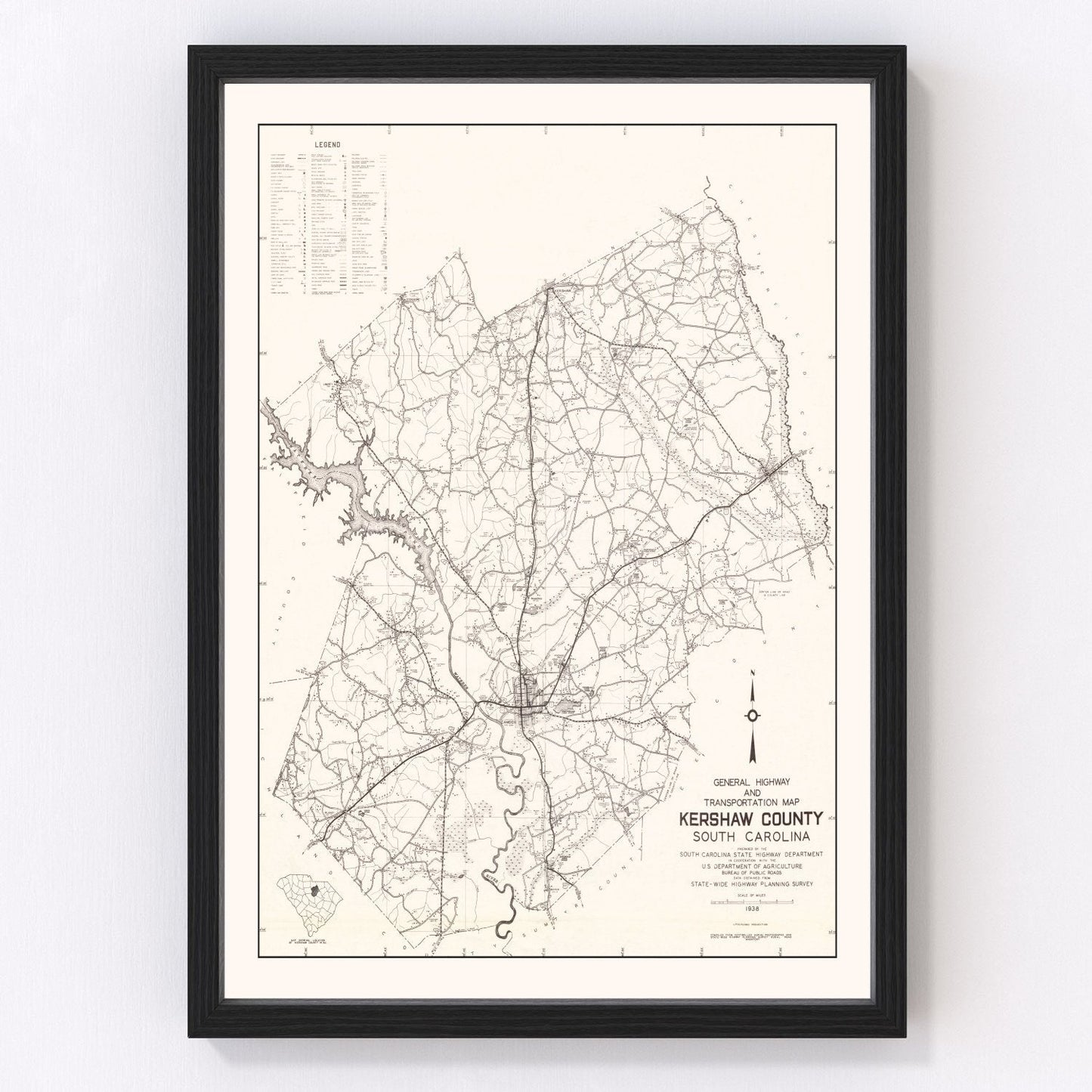 vintage map of Kershaw County, South Carolina, 1938