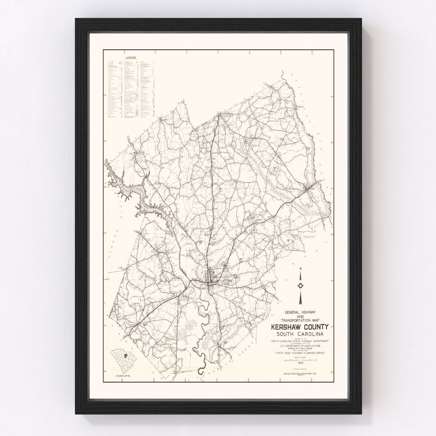 vintage map of Kershaw County, South Carolina, 1938
