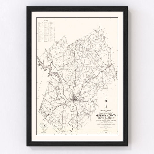 vintage map of Kershaw County, South Carolina, 1938