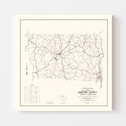 Vintage Map of Chester County, South Carolina, 1938
