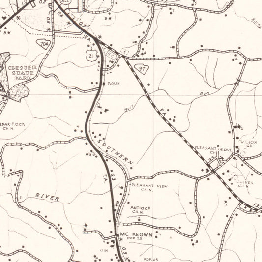 Vintage Map of Chester County, South Carolina, 1938