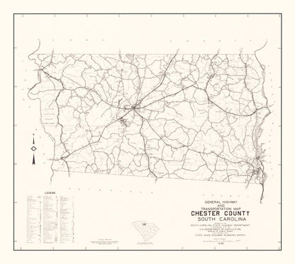 Vintage Map of Chester County, South Carolina, 1938