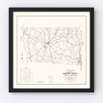 Vintage map of Chester County, South Carolina, 1938, digitally restored print