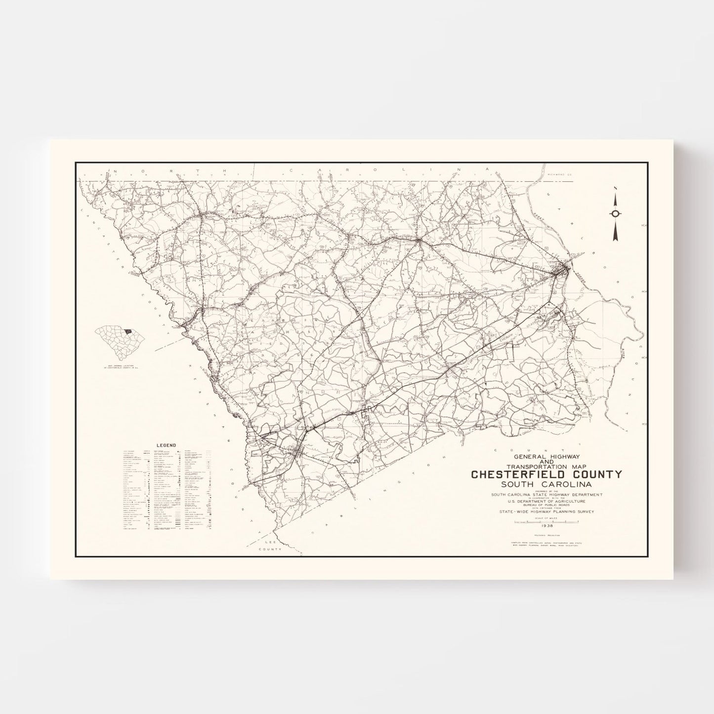 Vintage Map of Chesterfield County, South Carolina, 1938