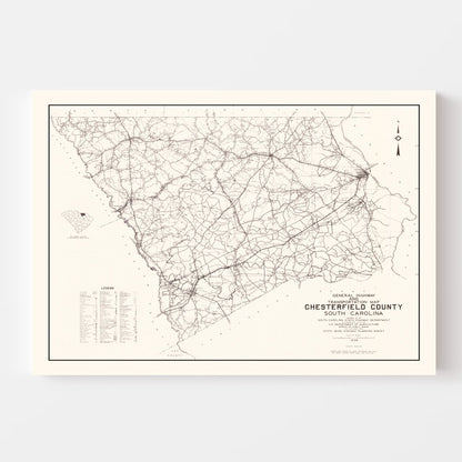 Vintage Map of Chesterfield County, South Carolina, 1938