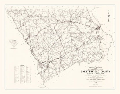 Vintage Map of Chesterfield County, South Carolina, 1938
