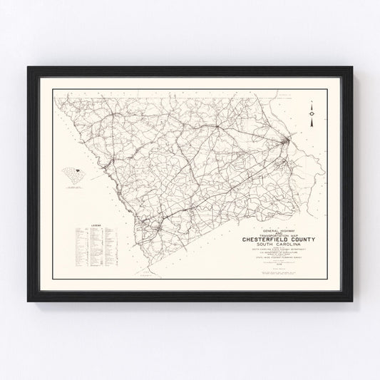 Vintage map of Chesterfield County, South Carolina, 1938, digitally restored