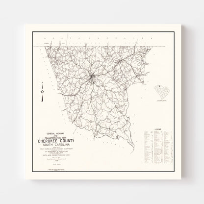 Vintage Map of Cherokee County, South Carolina, 1938
