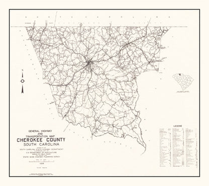 Vintage Map of Cherokee County, South Carolina, 1938