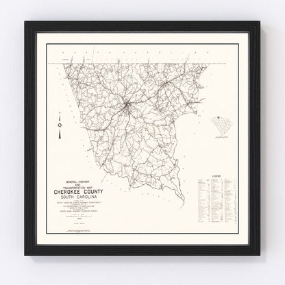 Vintage map of Cherokee County, South Carolina, 1938, digitally restored print