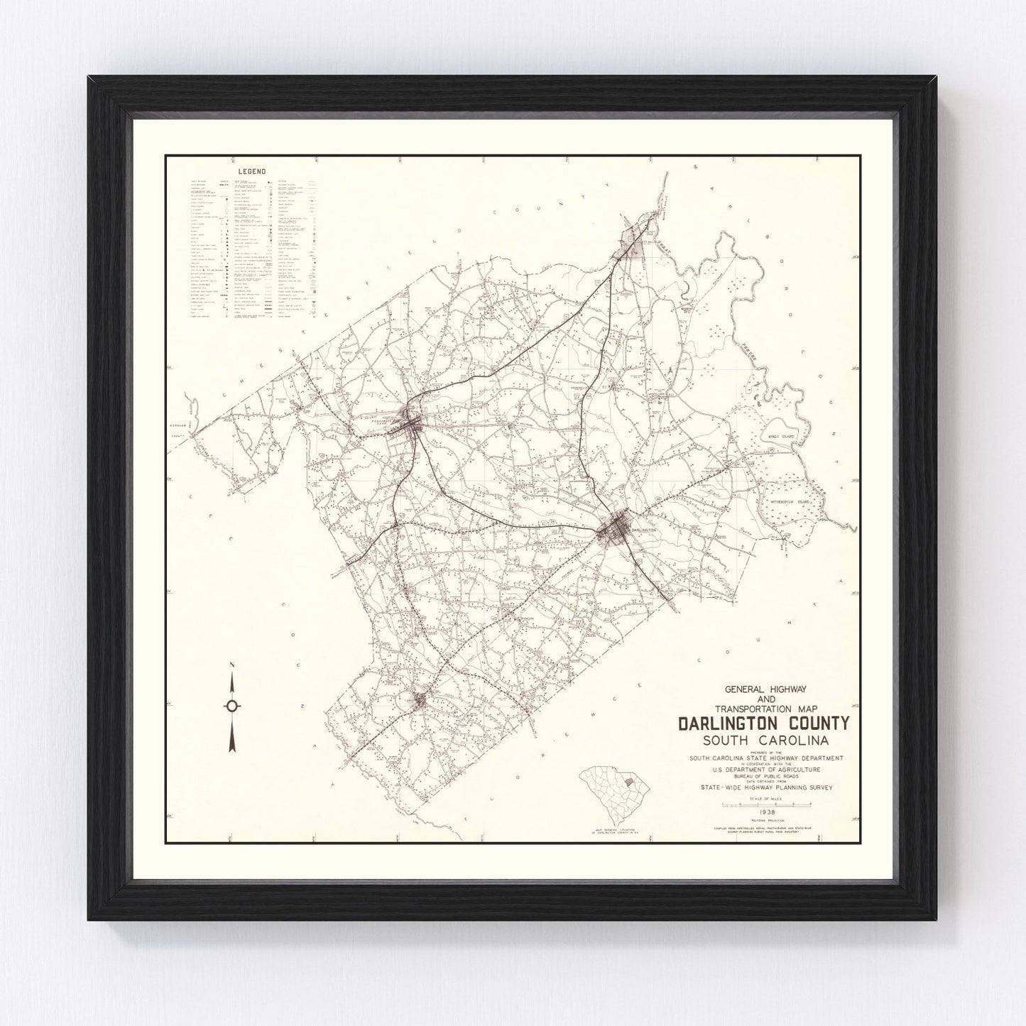 vintage map of Darlington County, South Carolina, 1938