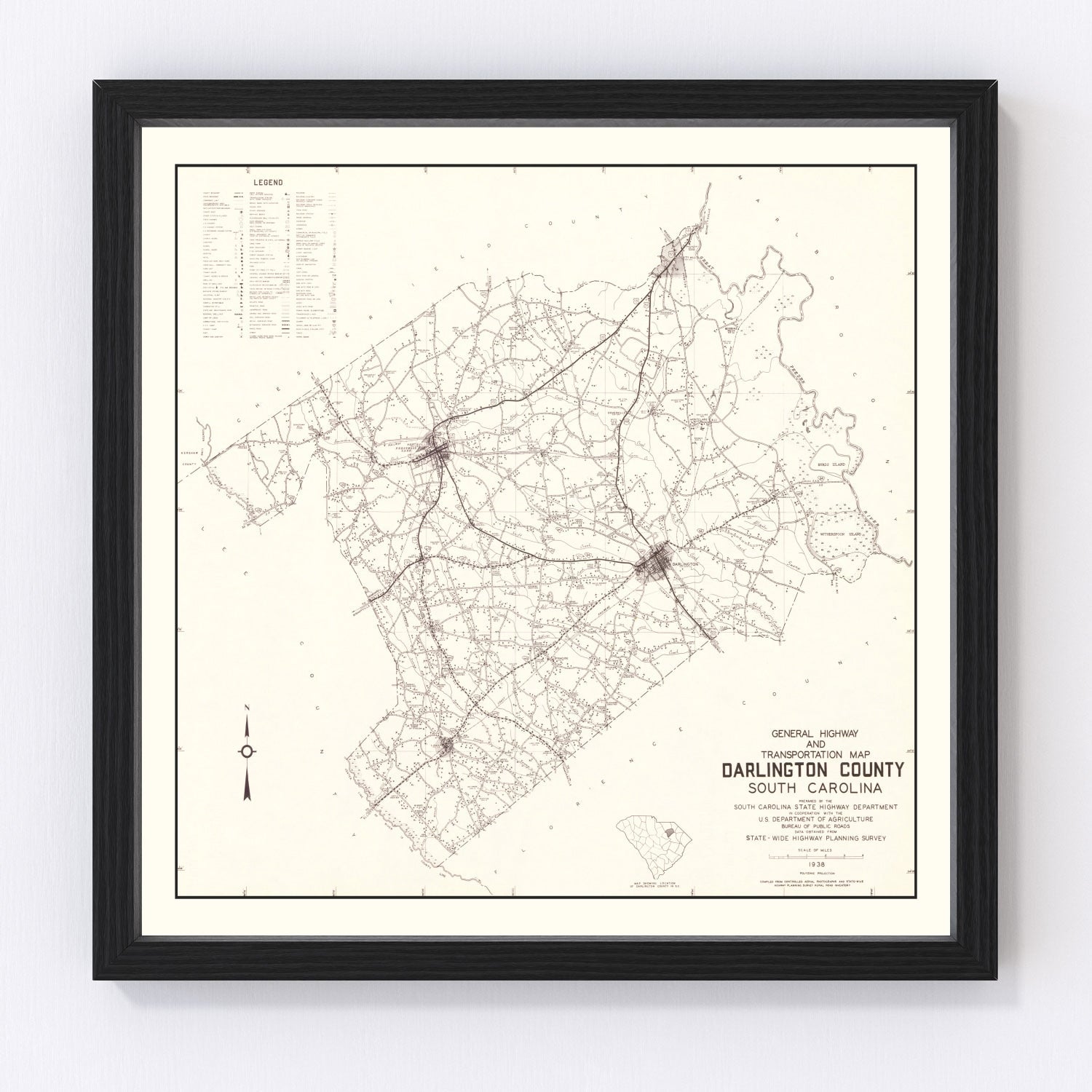 vintage map of Darlington County, South Carolina, 1938