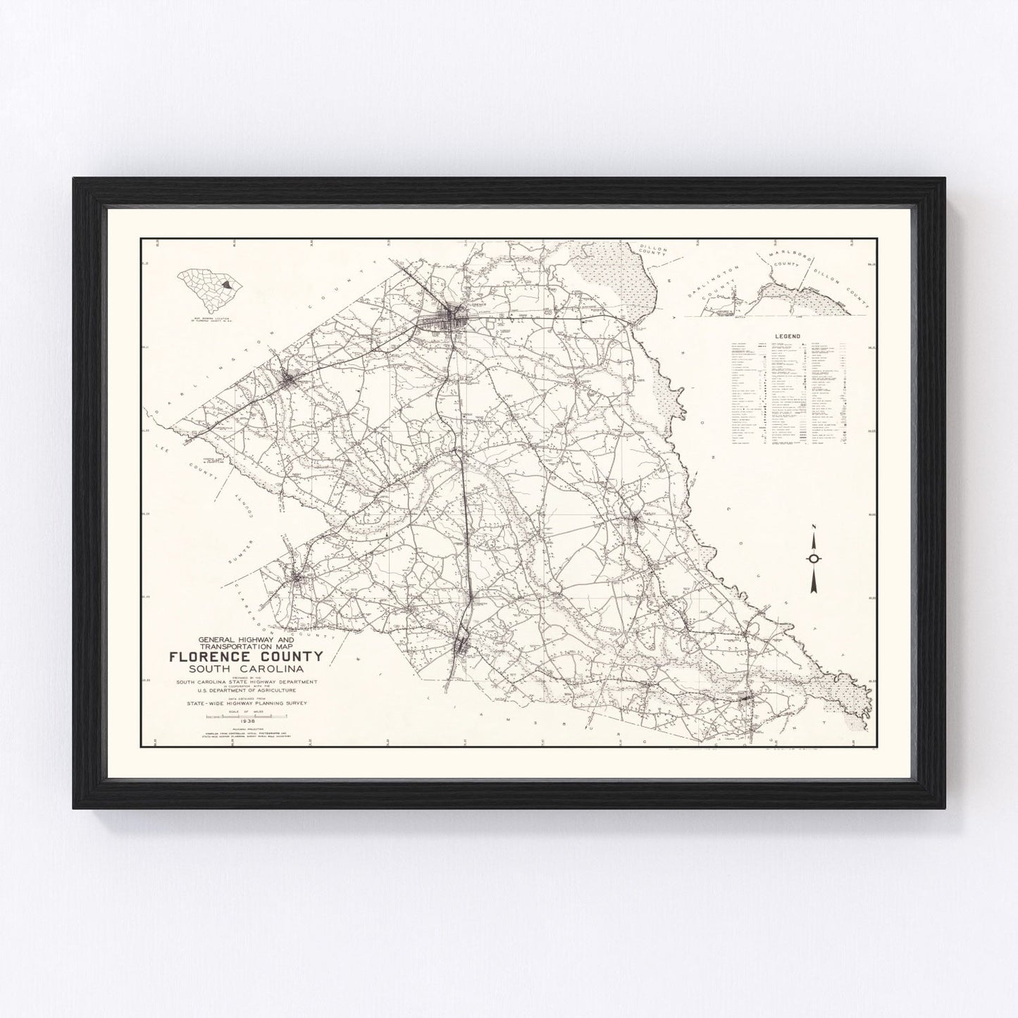 Vintage map of Florence County, South Carolina, 1938