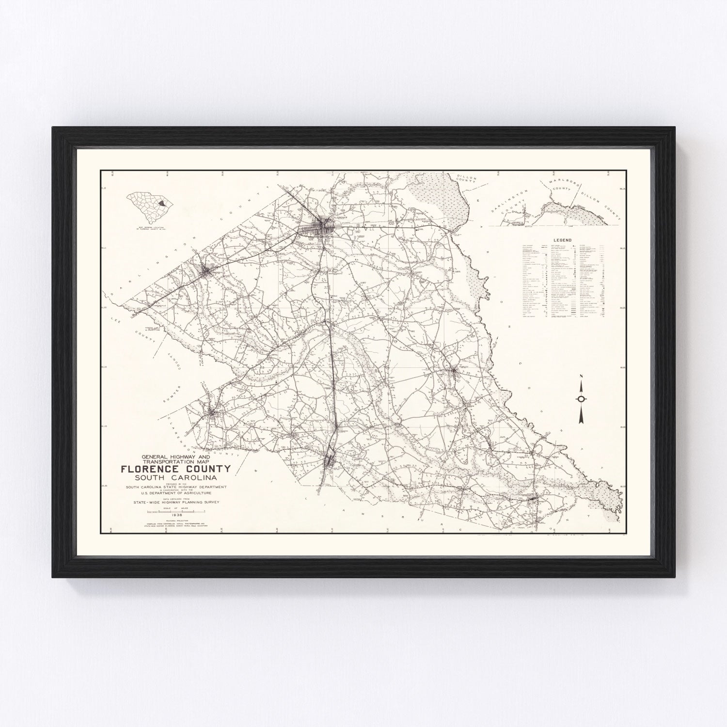 Vintage map of Florence County, South Carolina, 1938