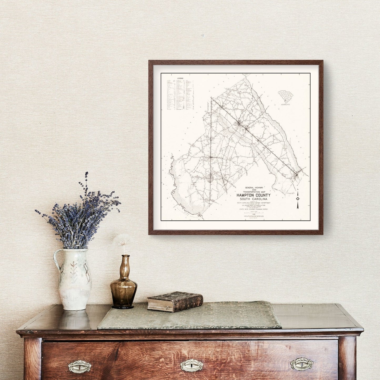 Vintage Map of Hampton County, South Carolina, 1938