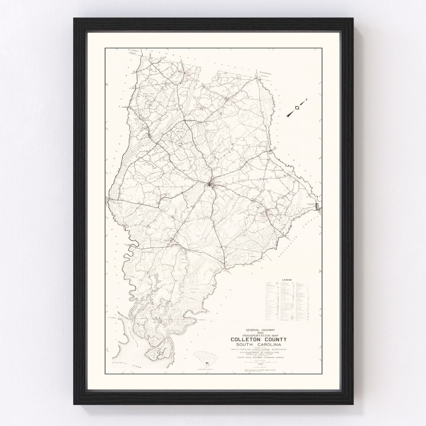 vintage map of Colleton County, South Carolina, 1938