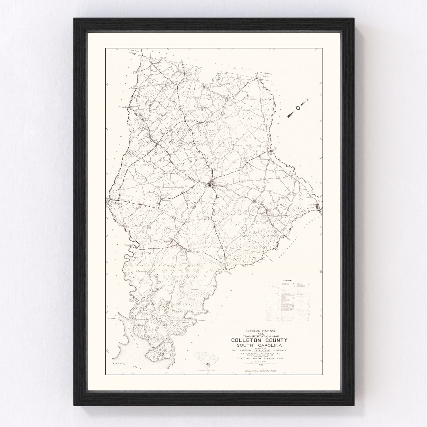 vintage map of Colleton County, South Carolina, 1938
