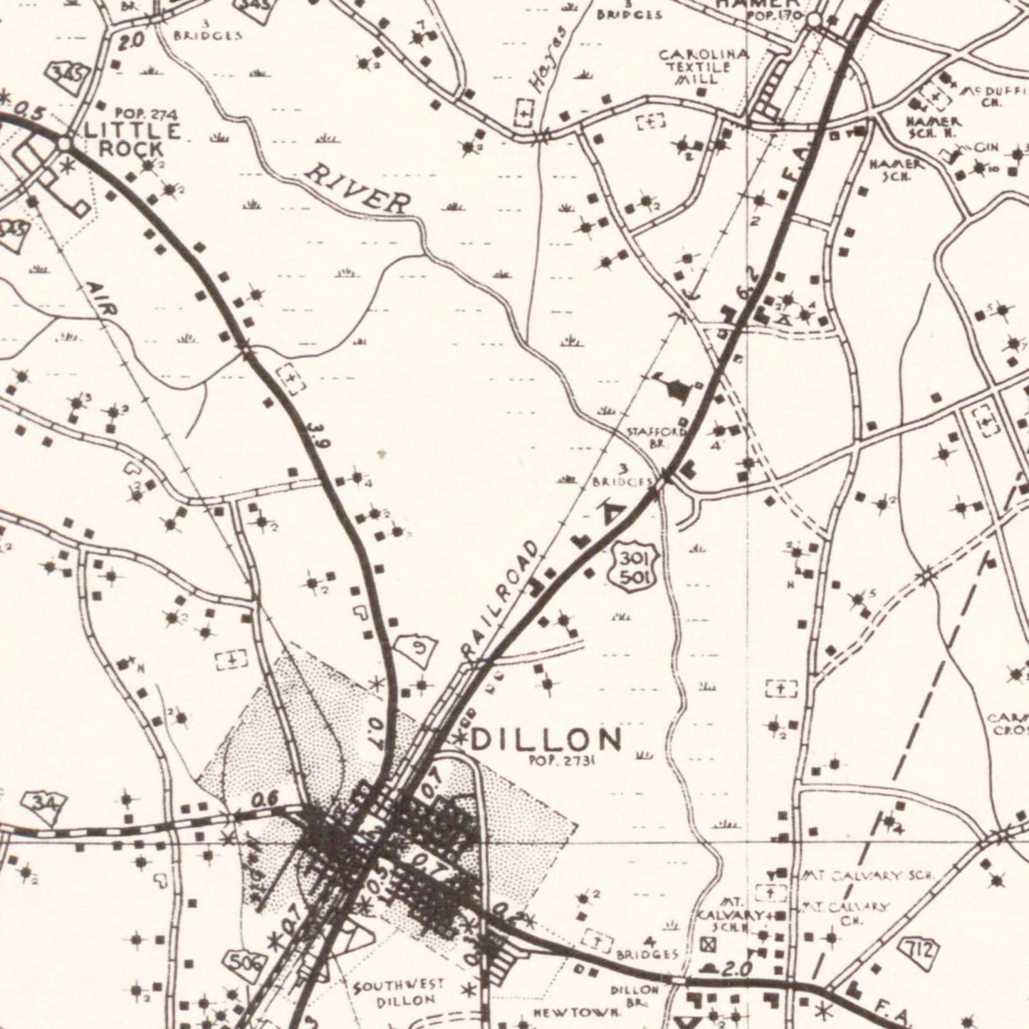Vintage Map of Dillon County, South Carolina, 1938